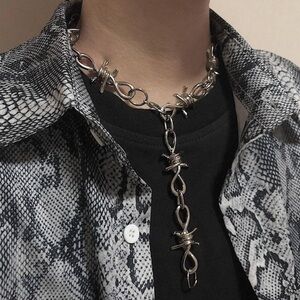 Barbed Wire Necklace Chunky Brambles Metal Link Chain Necklace Gothic Thorns